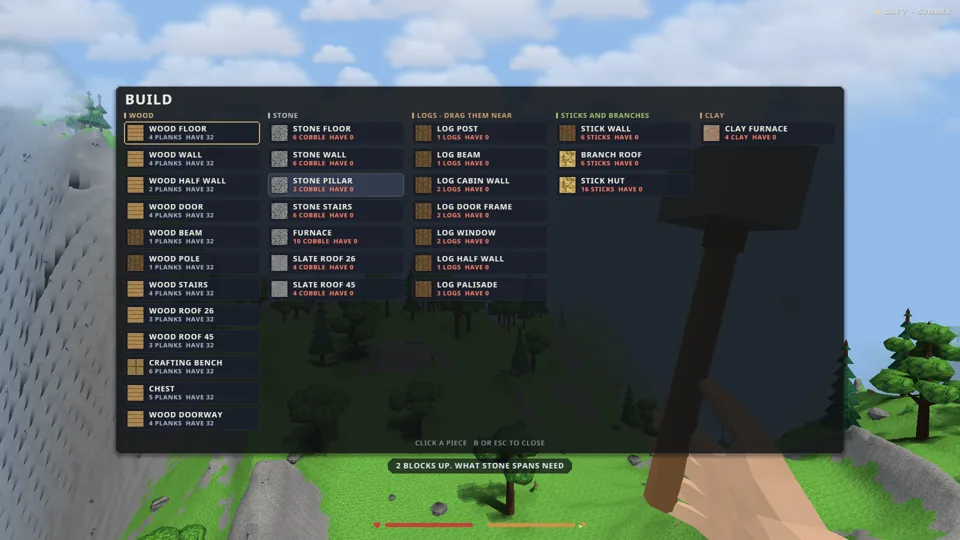 Build menu: every piece by material
