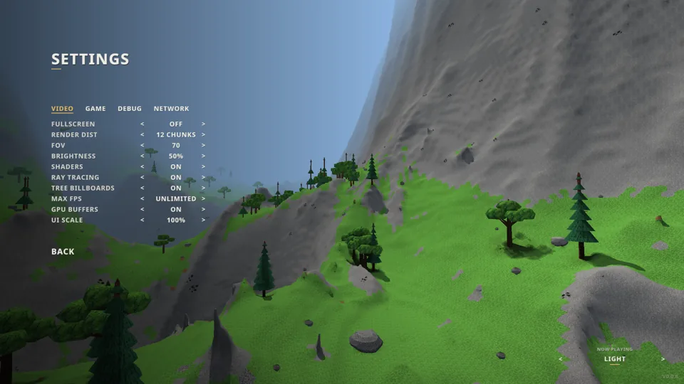 Settings, minimal, and fullscreen on F11